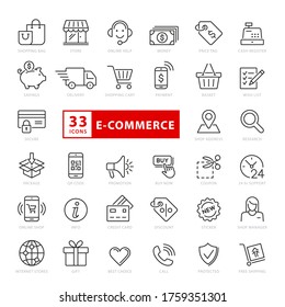 Thin lines web icons set - E-commerce, shopping