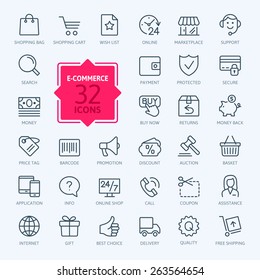Thin lines web icons set - E-commerce, shopping