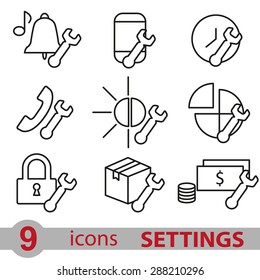 Thin lines web icons set settings