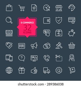 Thin lines web icons set - E-commerce, shopping