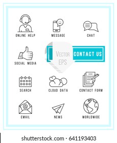 Thin lines web icons set - Contact us 