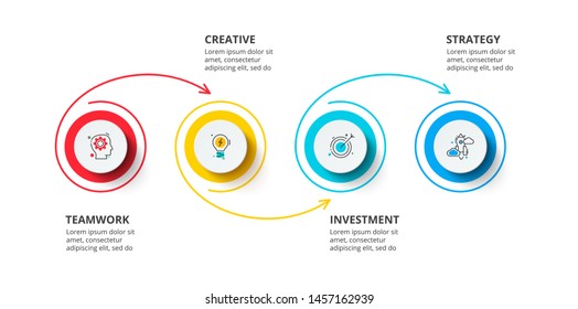 Thin lines with white circles for infographic. Business template for presentation. Vector concept with 4 options or steps.
