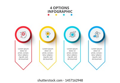 Thin lines with white circles for infographic. Business template for presentation. Vector concept with 4 options or steps.