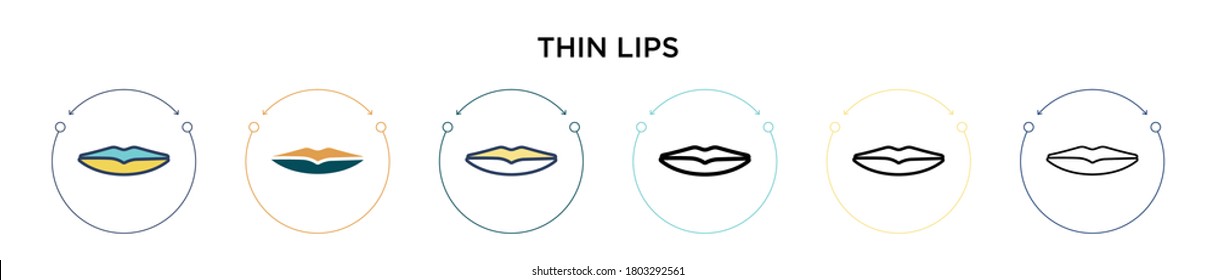 Thin lips icon in filled, thin line, outline and stroke style. Vector illustration of two colored and black thin lips vector icons designs can be used for mobile, ui, web