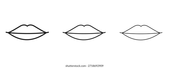 Conjunto de pictograma negro con logotipo de labios delgados. arte de contorno de línea delgada.