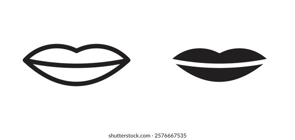 Thin lips icons in outline and stroke versions