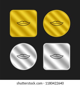 Thin lips outline gold and silver metallic coin logo icon design
