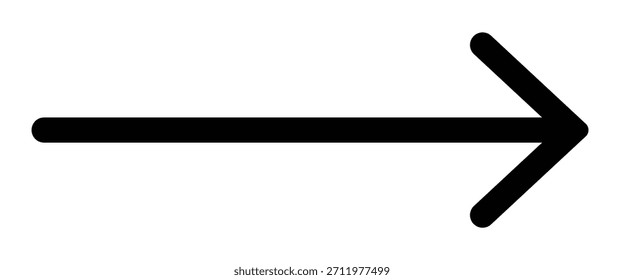 Dünnes langes schwarzes Pfeilsymbol. Gerader, langer schwarzer Pfeil, der auf die rechte Seite zeigt. Vektor langer Pfeil einzeln auf weißem Hintergrund.