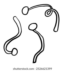 cogumelos longos finos com um gorro pequeno. ilustração doodle isolado no branco para a história infantil, cartaz, banner, lembranças, t-shirt, desenho de cartão.
