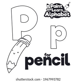 Thin and long pencil ready to learn and to write the letters 'P' and also to be colored.