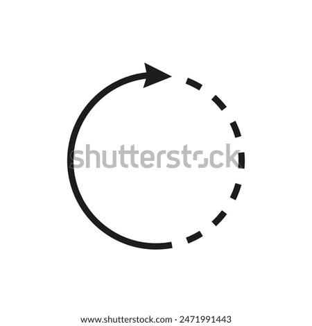 Thin long semi circle arrow. Round arrow with dotted and dashed line. Vector illustration.