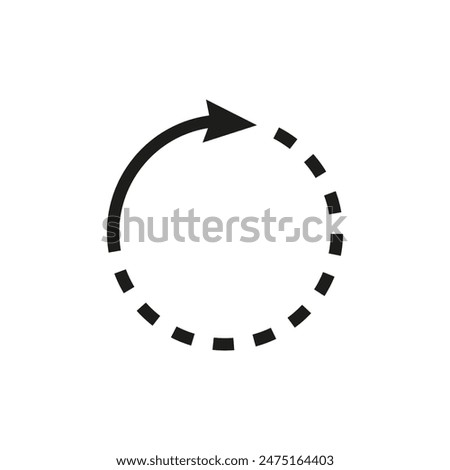 Thin long semi circle arrow. Round arrow with dotted and dashed line. Vector illustration.