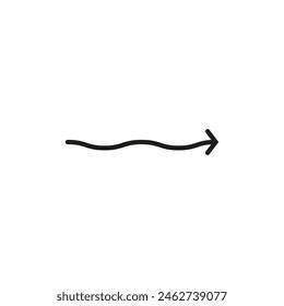 Thin long wavy twisty arrow. Vector illustration. Winding curved arrow.