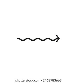 Thin long wavy twisty arrow. Vector illustration. Winding curved arrow.