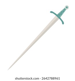 Thin medieval sword with a round pommel and simple crossguard. Flat style hand drawn vector illustration.