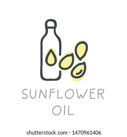 Thin minimal graphic outline flat vector icon of sunflower oil. 