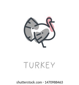 Thin minimal graphic outline flat vector icon of turkey. Editable colors.