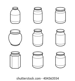 thin modern bank line vector jars set isolated on white background sketch different shape mason Empty jar