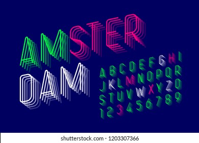 Thin modern font design, alphabet letters and numbers vector illustration