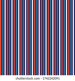 Thin multicolored seamless strip pattern. Red, blue, dark, white. Suitable for backgrounds, clothing, printed matter