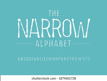 Thin Narrow alphabet. chalk or coal drawing font, Imprint type for vintage logo, headline, monogram, typewriter lettering and typography. Minimal slim letters, vector typographic design