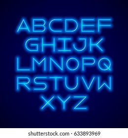 Thin neon tube modern font, typeface. Alphabet letters. Vector design element.