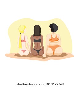 
Thin, normal and fat girls sit together and hold hands