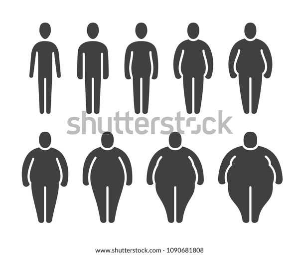 細く 正常で 太い太った体の線画 人の体の割合が違う 肥満の分類ベクター画像アイコン スリムなボディとオーバーウェイトのフィギュアイラスト のベクター画像素材 ロイヤリティフリー