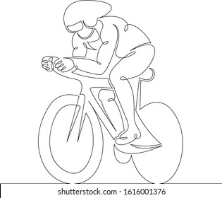 Thin one continuous line illustration drawing Austria cyclist, bike racer athlete. The concept of cycling and tourism 