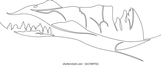 Thin one continuous line illustration drawing Austria landscape of the mountains . Culture and Tourism Concept