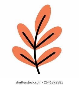 Thin orange leaf with mirrored symmetrical lines, decorative foliage.