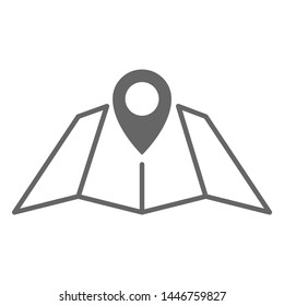 Thin out line pin location gps icon with paper map. Geometric marker flat shape element. Abstract EPS 10 point illustration. Concept vector sign.