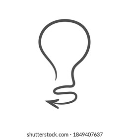 Dünne Umriss Pfeil Glühbirne handgezeichnet Symbol. Vektorschwarz scharfes Zeichen der Idee einzeln auf weißem Hintergrund. Einfache elektronische Skizzenform