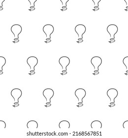 Thin outline arrow light bulb hand drawn icon seamless pattern. Vector black sharp sign of idea isolated on a white background. Simple electronic sketch shape illustration