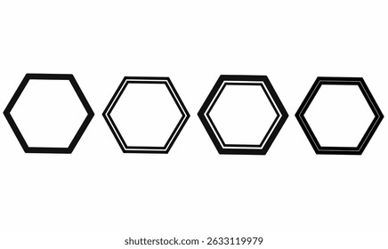 Thin outline border hexagon frame set for logos, labels, badges, text,education,icon,symbol or modern design elements. Minimalist geometric line shapes. Vector illustration.