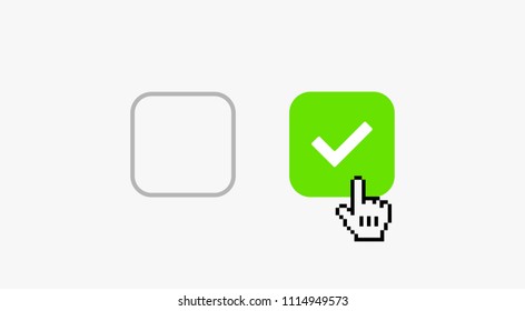 Thin outline check mark icons. Green tick and outline checkmarks flat line box icons set. User Interface Checkbox Icons Vector illustration isolated on white background.