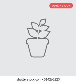 Thin outline of flower pot vector icon, isolated, silhouette 