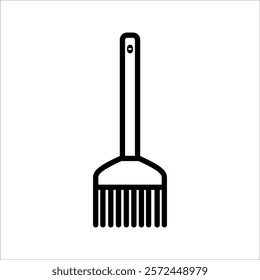 Thin Outline Icon Broom, Besom or Short Brush of Bound Straw Near a Pile of Garbage. Such Line sign as Cleaning Garbage, Cleanup, Sweeping. Vector, with white background