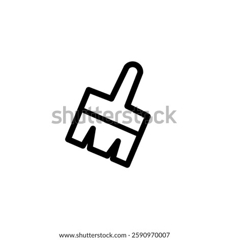 Thin Outline Icon Broom, Besom or Short Brush of Bound Straw Near a Pile of Garbage. Such Line sign as Cleaning Garbage, Cleanup, Sweeping. Vector Computer Pictograms White Background Editable Stroke.