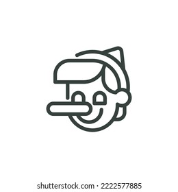 Thin Outline Icon Fairytale Character Face Pinocchio. Such Line Symbol As Deception, Liar, Roguery, Lying. Vector Computer Isolated Pictograms For Web On White Background Editable Stroke.