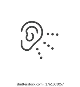 Thin Outline Icon Human Ear, Hear. Such Line sign as Hearing, Human Sense Hear or Listening and Listen. Vector Computer Custom Isolated Pictograms EPS 10 for Web on White Background Editable Stroke.