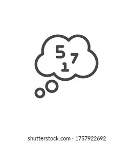 Thin Outline Icon Human Memory, Counting or Mathematical Calculating. Such Line sign as Thought Bubble and Numbers. Vector Computer Isolated Pictograms EPS for Web on White Background Editable Stroke.