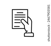 Thin Outline Icon Sheet of Paper or Document in a Person