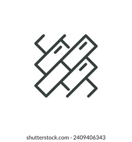 Thin Outline Icon Surface Wooden Parquet Herringbone, Parquetry Interior. Such Line Sign as Clean Floor, Flooring Covering. Vector Isolated Pictograms for Web on White Background Editable Stroke.