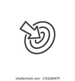 Thin Outline Icon Target and Arrow Pointer. Such Line sign as Focusing Attention or Concentration Attention, Aim and Goal. Vector Isolated Pictograms EPS 10 for Web on White Background Editable Stroke