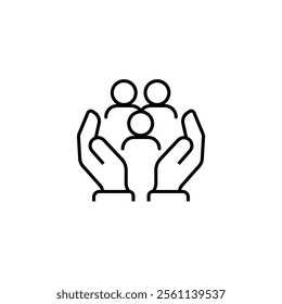 Thin Outline Icon Two Hands Holding or Hugging Group People Symbol or Family Line Sign Group Life Insurance, Caring Hands Family Medicine Vector