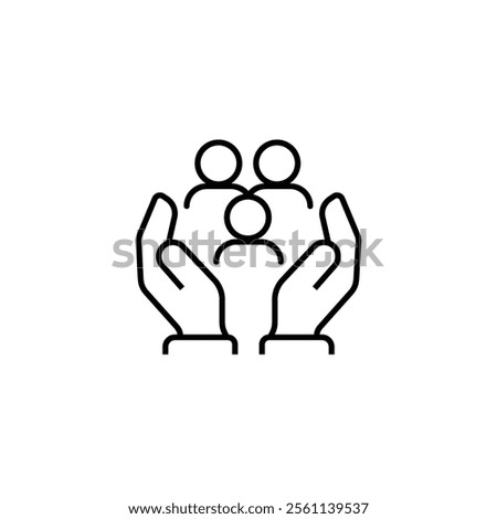 Thin Outline Icon Two Hands Holding or Hugging Group People Symbol or Family Line Sign Group Life Insurance, Caring Hands Family Medicine Vector