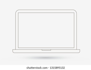 Thin outline linear Laptop icon in flat style isolated on white. Vector icon with space for your text message on screen display PC Computer.