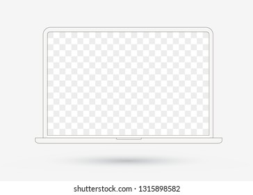 Thin outline linear Laptop icon in flat style with transparent screen. Vector icon with space for your text message on transparent display PC Computer. Isolated on white.