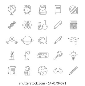 Thin outline school and education icon set